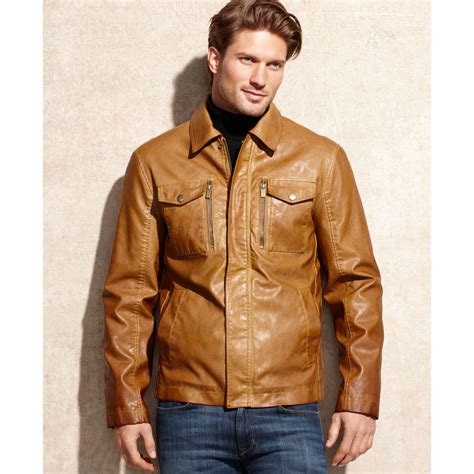 michael kors brown leather jacket|michael kors leather jacket men.